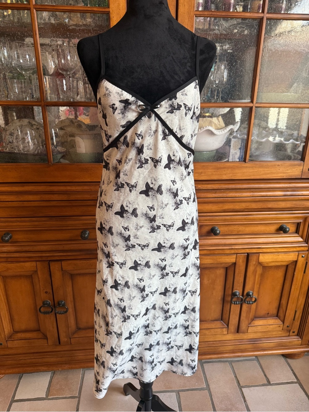 Pretty Damage Black and Cream Butterfly Slip Dress